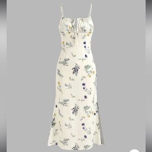 Cider FLORAL DRAWSTRING SLIT MIDI DRESS